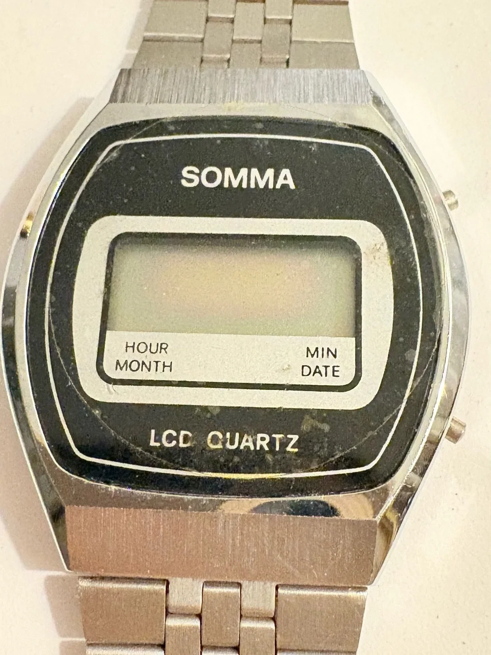 Somma Vintage/Retro LCD Digital Quartz Date Square 34mm Steel Silver Bracelet